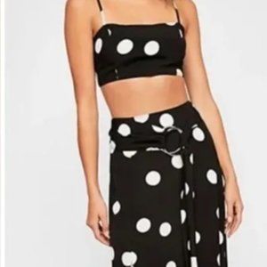 Free People Womens Black White Polka Dot Belted Maxi Skirt Tube Top Set 2 Piece